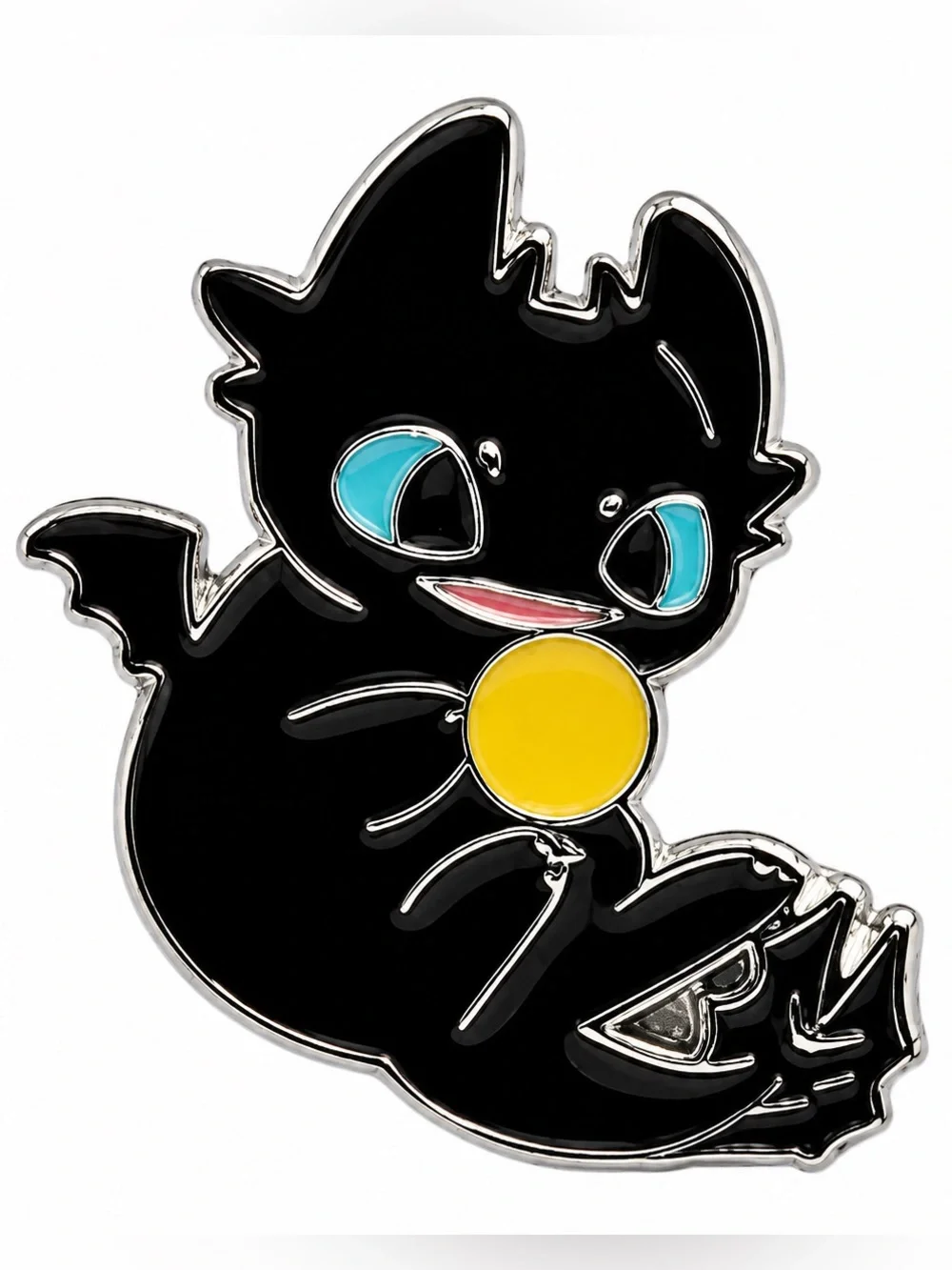 Cute Black Fantasy Dragon Enamel Pin with Golden Orb – Gothic Creature Lapel Pin